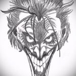 A joker tetoválás vázlata # 56 a minta klassz változata, amely sikeresen használható feldolgozásra és joker tetoválásként történő alkalmazásra a borjún