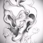 A joker tetoválás vázlata # 764 a minta klassz változata, amely sikeresen használható változtatásra és alkalmazásra, mint joker tetoválás a lábán