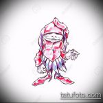 A joker tetoválás vázlata # 319 a minta érdekes változata, amely sikeresen használható a századból származó joker átalakítására és alkalmazására tetoválásként