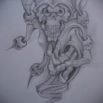 Joker tetoválás vázlat # 60 - a minta hűvös változata, amely könnyen használható felülvizsgálatra és alkalmazásra Joker tetoválásként egy maszkban