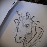 egyszarvú tetoválás vázlata # 459 - a minta exkluzív változata, amely könnyen használható feldolgozásra és egyszarvú tetoválásként a combra