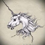 vázlat egyszarvú tetoválásról № 604 - a kép exkluzív változata, amely sikeresen használható revízióhoz és alkalmazáshoz, mint tetoválás egyszarvú vicces