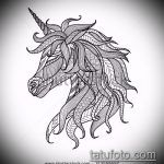 az egyszarvú tetoválás vázlata # 736 a minta méltó változata, amely jól használható átalakítására és egyszarvú tetoválásként történő alkalmazására a hátán