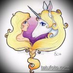 egyszarvú tetoválás vázlata # 63 - a minta exkluzív változata, amely könnyen használható feldolgozásra és egyszarvú tetoválásként a combra