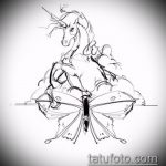 egyszarvú tetoválás vázlata # 366 - a minta exkluzív változata, amely sikeresen használható egyszarvú tetoválásként a háton