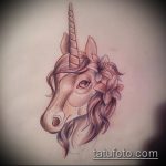 vázlat egyszarvú tetoválásról №776 - a rajz érdekes változata, amely sikeresen használható a színes egyszarvú tetoválásként történő alkalmazására