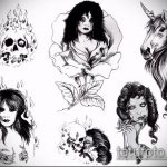 vázlat egyszarvú tetoválásról № 836 - a kép egyedi változata, amely jól használható a finomításhoz és az alkalmazáshoz, mint tetoválás egyszarvú vicces