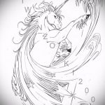 egyszarvú tetoválás vázlata # 110 - a minta hűvös változata, amely sikeresen használható színes egyszarvú tetoválásként