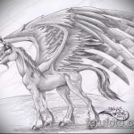 vázlat egyszarvú tetoválásról № 217 - a rajz exkluzív változata, amely sikeresen használható revízióhoz és egyszarvú rajzolásához, mint vicces tetoválás
