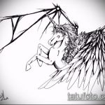 vázlat egyszarvú tetoválásról № 98 - a rajz hűvös változata, amely jól használható feldolgozásra és tetoválásként való alkalmazásra egyszarvú vicces