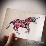 vázlat egyszarvú tetoválásról №921 - a rajz hűvös változata, amely sikeresen használható a felülvizsgálathoz és az egyszarvú tetoválásához a hátán