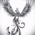 Szokatlan vázlat egy főnix tetoválásról - elegáns rajz vázlatként egy tűzmadárral készült tetováláshoz