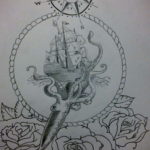 vázlat tetováló polip hajóra 2019.09.27. №013 -rajzolt fregatt tetoválás -