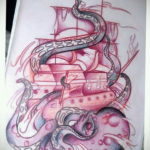 vázlat tetováló polip hajóra 2019.09.27. №011 -fregatt tetoválás