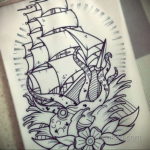 vázlat tetováló polip hajóra 2019.09.27. № 005 -vázlatos fregatt tetoválás -