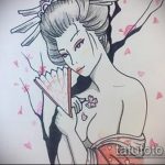 vázlat egy 284 -es gésa tetoválásról - a rajz exkluzív változata, amely könnyen használható a lányok gésa tetoválásaként történő módosításához és alkalmazásához