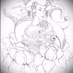 vázlat egy gésa tetoválásról # 391 - a rajz hűvös változata, amely sikeresen használható a gésa tetoválás feldolgozására és alkalmazására katanával