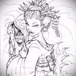 vázlat a 172 -es gésa tetoválásról - a kép méltó változata, amely jól használható felülvizsgálatra és alkalmazásra gésa tetoválásként az egész hátán