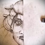 vázlat egy gésa tetoválásról 898 - a minta érdekes változata, amely sikeresen használható a gésa karon történő tetoválásához és feldolgozásához