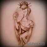 vázlat egy gésa tetoválásról № 865 - a rajz exkluzív változata, amely sikeresen használható felülvizsgálathoz és tetováláshoz, gésa japánként