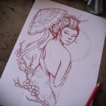 vázlat egy gésa tetoválásról # 749 egy rajz hűvös változata, amely jól használható a gésa tetoválás feldolgozásához és alkalmazásához sakurával