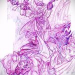 vázlat egy gésa tetoválásról # 388 - a minta egyedi változata, amely könnyen használható az esernyővel ellátott gésa átalakítására és tetoválására