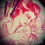 vázlat egy gésa tetoválásról # 783 - a rajz exkluzív változata, amely sikeresen használható a gésa tetoválás feldolgozására és alkalmazására a gyomorra