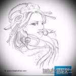 vázlat egy gésa tetoválásról № 494 - a rajz exkluzív változata, amely könnyen használható japán gésa tetoválásaként történő feldolgozására és alkalmazására