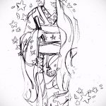 egy gésa tetoválás vázlata № 768 - a rajz exkluzív változata, amely sikeresen használható felülvizsgálatra és alkalmazásra legyezővel ellátott gésa tetoválásaként