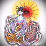 vázlat egy 631 -es gésa tetoválásról - a rajz hűvös változata, amelyet sikeresen lehet használni a módosításhoz és a gésa tetoválásához a hátán