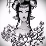 vázlat egy gésa tetoválásról # 531 - a minta egyedi változata, amely könnyen használható a gésa és a szamuráj tetoválás átalakítására és alkalmazására