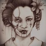 vázlat egy gésa tetoválásról # 542 egy rajz hűvös változata, amely sikeresen használható a koponyával készült gésa tetoválás feldolgozására és alkalmazására