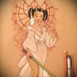 vázlat egy 177 -es számú gésa tetoválásról - egy rajz hűvös változata, amely könnyen használható gésa és sakura tetoválásként történő feldolgozásra és alkalmazásra