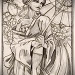 vázlat egy 800 -as gésa tetoválásról - a minta hűvös változata, amelyet sikeresen lehet használni a gésa tetováláshoz a karon