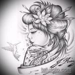 vázlat egy gésa tetoválásról # 511 - a minta egyedi változata, amely sikeresen használható a gyilkos tetoválás feldolgozásához és alkalmazásához