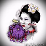 vázlat egy gésa tetoválásról # 970 - a minta exkluzív változata, amely könnyen használható esernyővel ellátott gésa feldolgozásához és tetoválásához