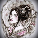 vázlat egy gésa tetoválásról # 737 egy rajz klassz változata, amely sikeresen használható a gésa tetoválás véglegesítésére és alkalmazására az egész hátán