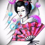 vázlat egy gésa tetoválásról # 251 egy rajz hűvös változata, amely jól használható a gésa tetoválás feldolgozásához és alkalmazásához katanával