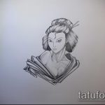 vázlat egy gésa tetoválásról # 719 - a rajz hűvös változata, amely jól használható átalakítására és tetoválásként való alkalmazására Japán gésa