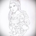 vázlat egy gésa tetoválásról # 452 - a rajz hűvös változata, amely sikeresen használható a szamuráj gésa tetoválás feldolgozásához és alkalmazásához