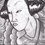 vázlat egy 249 -es gésa tetoválásról - a minta érdekes változata, amely sikeresen használható a gésa tetováláshoz a hátoldalon