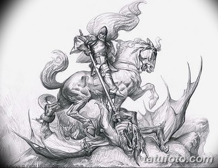 رسم تخطيطي للوشم جورج المنتصر بتاريخ 12/28/2017 برقم 020 - القديس. جورج -