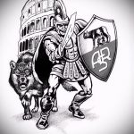 vázlat az 555 -ös számú gladiátor tetoválásról - a minta hűvös változata, amely jól használható a páncél feldolgozására és felhelyezésére a lábára gladiátor tetoválásként