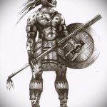 A gladiátor tetoválás vázlata # 805 a rajz méltó változata, amely sikeresen használható egy szárnyas gladiátor átalakítására és alkalmazására tetoválásként