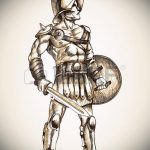 A Gladiátor tetoválás vázlata # 399 a minta klassz változata, amely sikeresen használható átalakításra és gladiátor tetoválásként történő alkalmazásra lánccal