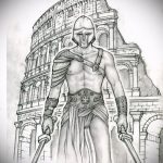 vázlat a gladiátor tetoválásról # 812 - a minta exkluzív változata, amely könnyen használható a gladiátor tetoválás feldolgozására és alkalmazására a mellkason