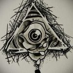 vázlat egy szem tetoválásáról egy háromszögben # 692 - a minta egyedi változata, amely jól használható a szem háromoldalú alakjának átalakítására és alkalmazására a vállán