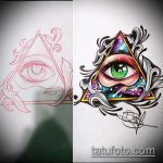 vázlat egy szem tetoválásáról egy háromszögben # 775 - a rajz hűvös változata, amely sikeresen használható a háromszög és a virágok szemének tetoválásaként történő megváltoztatására és alkalmazására