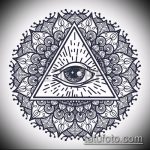 vázlat egy szemtetoválásról egy háromszögben # 267 - a minta exkluzív változata, amely jól használható a láb háromszögében lévő szem átalakítására és tetoválására