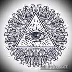 vázlat egy szemtetoválásról egy háromszögben # 682 - a minta egyedi változata, amely sikeresen használható a szemek tetoválására és alkalmazására a vállon lévő háromszögben